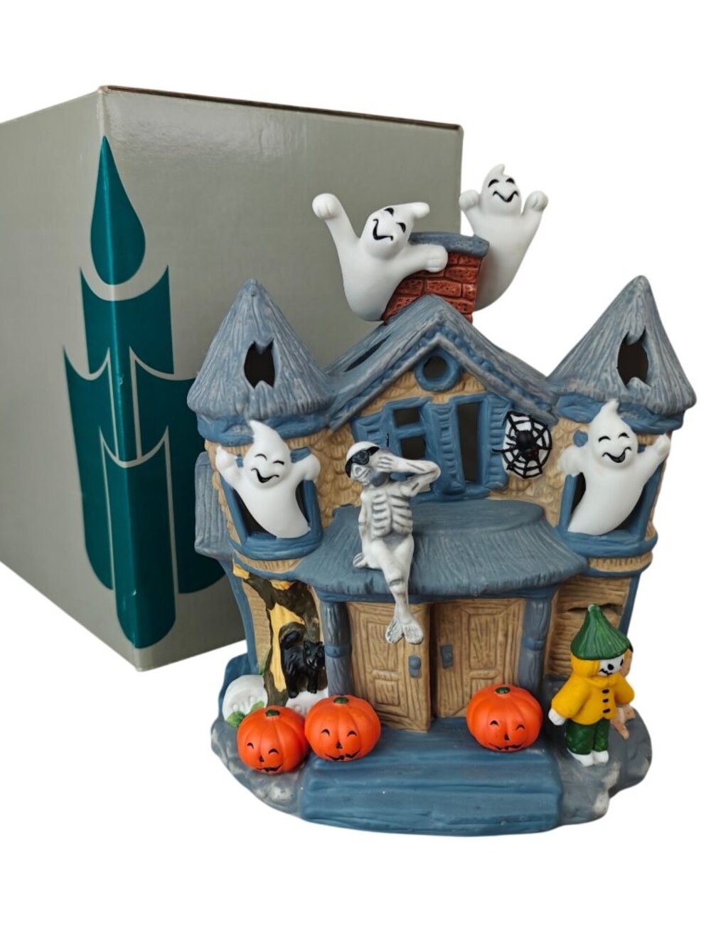 NEW Vintage PartyLite Haunted Tealight House Ceramic Halloween Decor